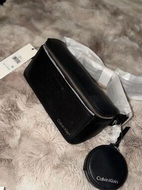 Calvin Klein Black Pebbled Leather Crossbody with Coin Pouch